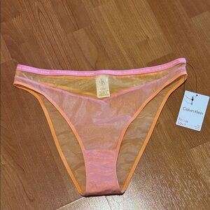 Calvin Klein CK High Waisted Sheer Tanga Orange Pink Panty NWT Size M QF6784-800